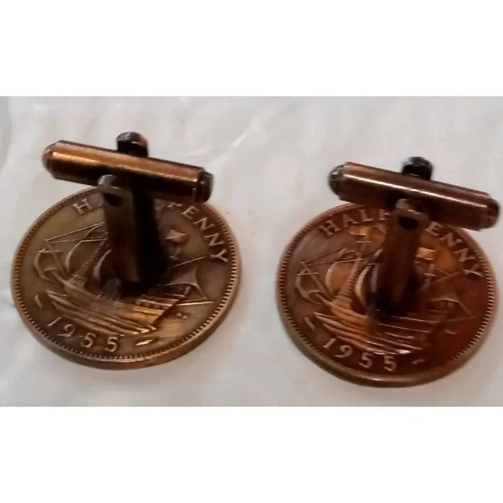 Elizabeth II 1955 Half Penny Cufflinks